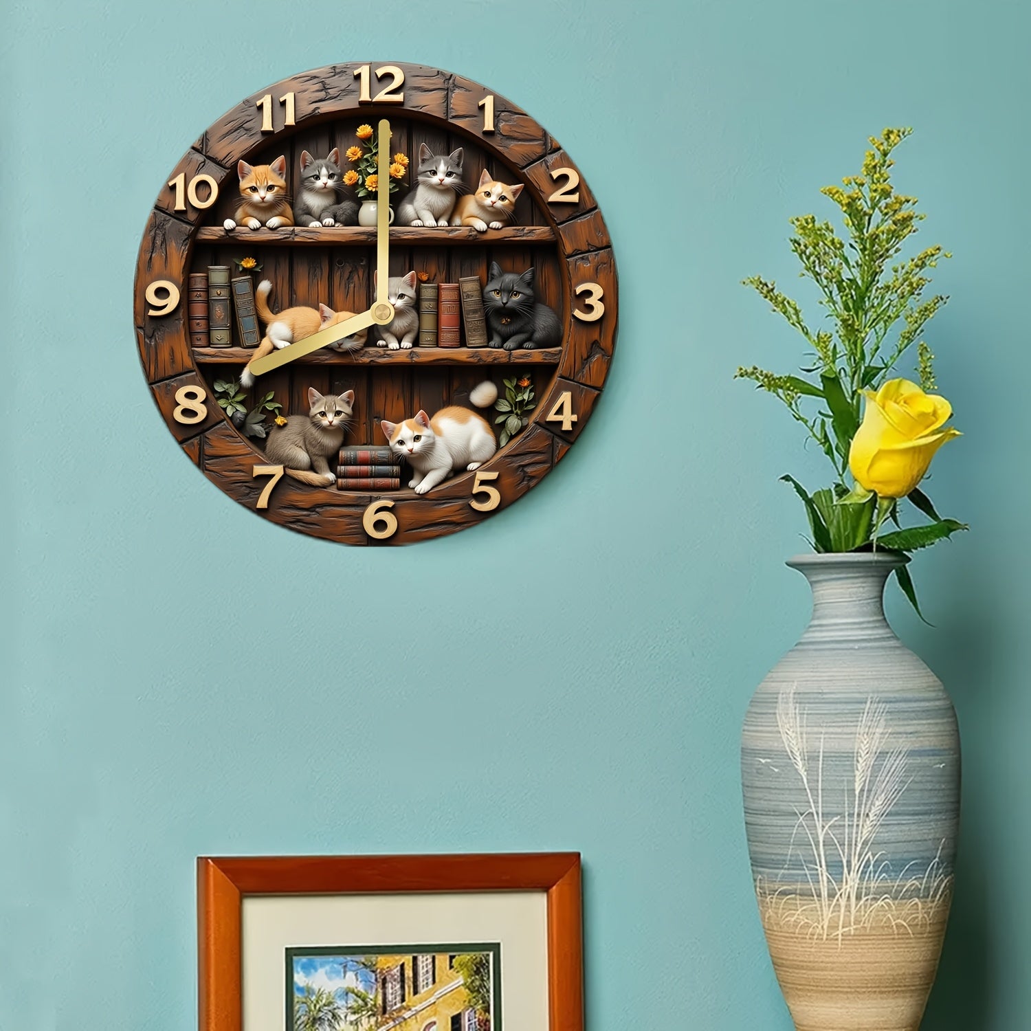 2D Fashion Cat Designed Silent Wall Clock - Battery Powered - Perfect for Living Room Decoration Quartz Clock Decoration and Easter Gift, Clock Wall Clock Decoration Dropshipman