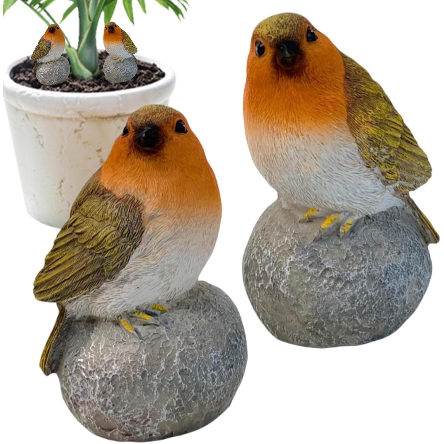 2Pcs Robin Garden Ornaments Outdoor - Weather Resistant Outdoor Bird Statues | Versatile Robin Plant Pal Home Garden Lawn Ornament Decoration | Simulated Robin Bird for Grave Ornaments Dropshipman