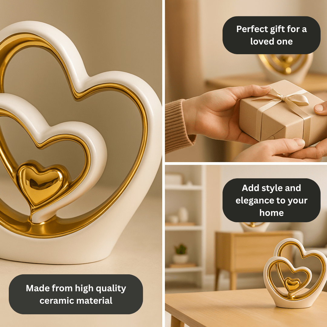25.5cm Gold Heart Ornament – Modern Ceramic Heart Sculpture for Home, Shelf & Table Décor | Elegant Gold Ornament Gift for Weddings, Anniversaries & Housewarmings Dropshipman