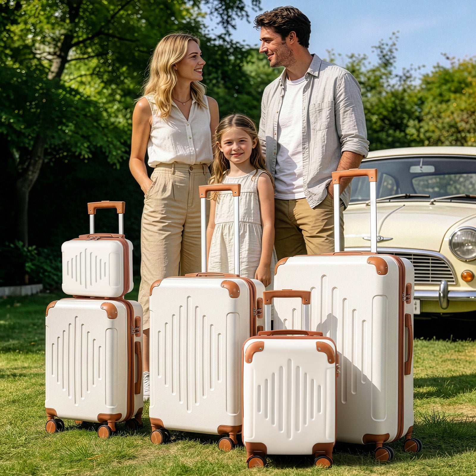 4/5pcs Hard Shell Luggage Set, Expandable & Lightweight Hardside Suitcase With 360° Spinner Wheels (12, 16, 20, 24, 28 Inch) - Stylish White Paired With Brown Luggage Dropshipman