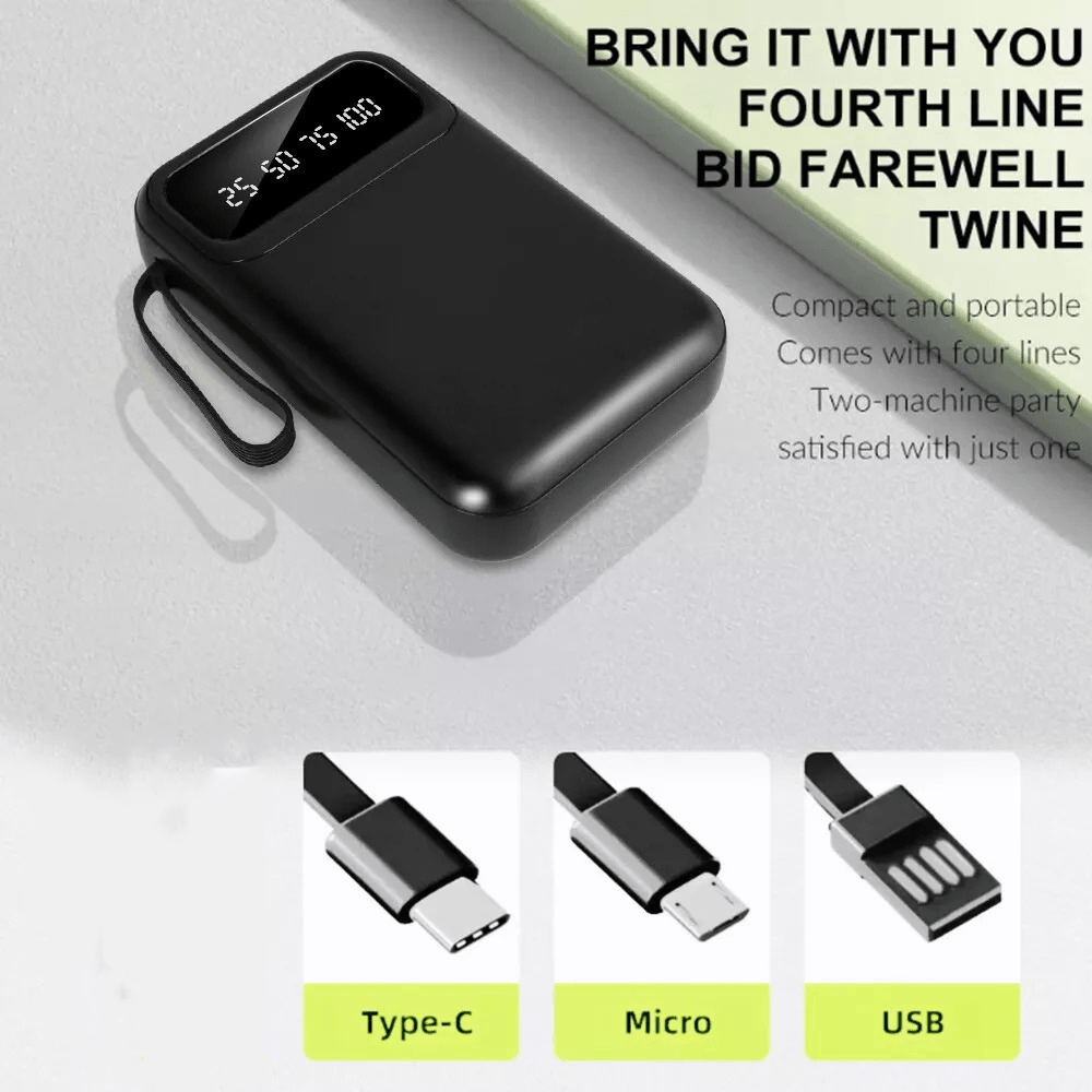 20000mAh Large Capacity 4-in-1 Power Bank, Fast Charging Portable USB Charger with LED Digital Screen for All Phones Dropshipman