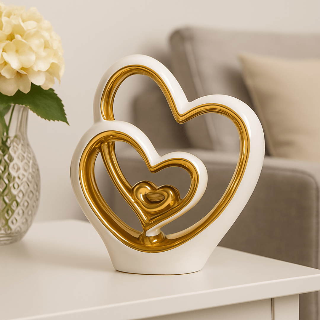 25.5cm Gold Heart Ornament – Modern Ceramic Heart Sculpture for Home, Shelf & Table Décor | Elegant Gold Ornament Gift for Weddings, Anniversaries & Housewarmings Dropshipman